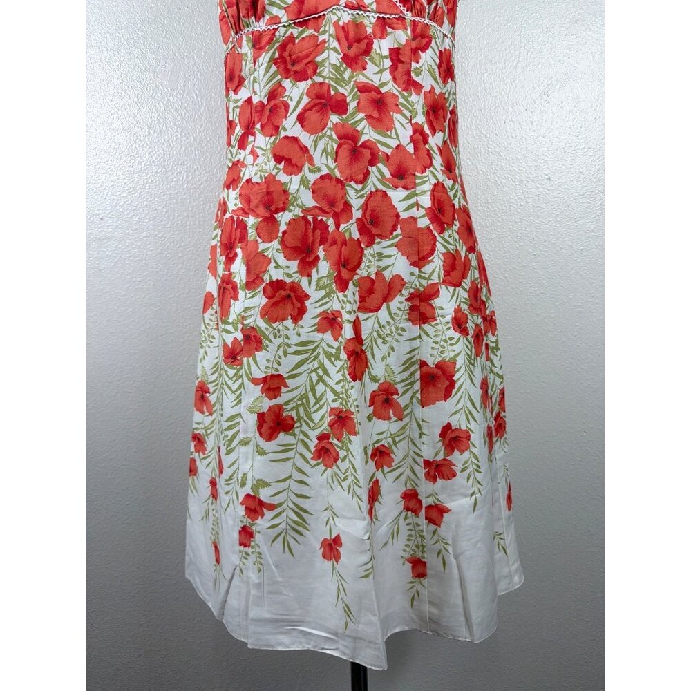 NWT Ann Taylor Coral-Red Poppy Floral Cotton  Summer Midi Dress  Size 10 - Picture 8 of 16